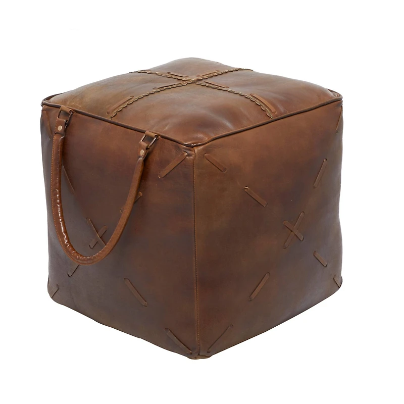 19" Brown Leather Rustic Stool