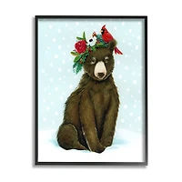 Stupell Industries Bear Seasonal Holly Snow Scene Framed Giclee Art