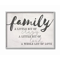 Stupell Industries Family Crazy Loud Love Inspirational Word Design Gray Framed Wall Art