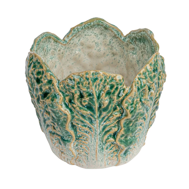 Hello Honey® 5.75" Green Reactive Glaze Embossed Stoneware Cabbage Planter