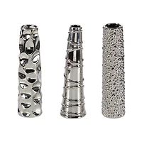 12" Silver Ceramic Abstract Glam Vase Set