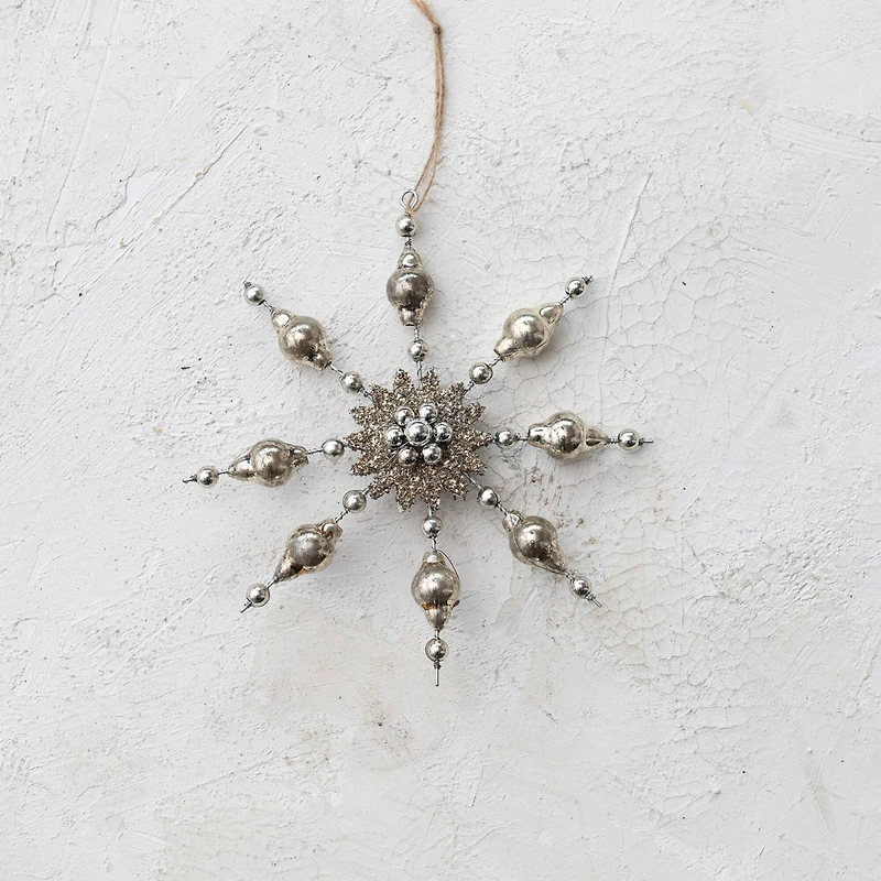 Hello Honey® 7" Silver Glass Snowflake Ornament