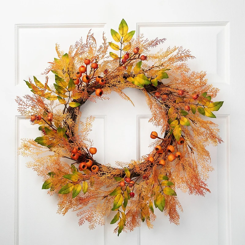 24" Berry & Leaves Fall Harvest Wreath