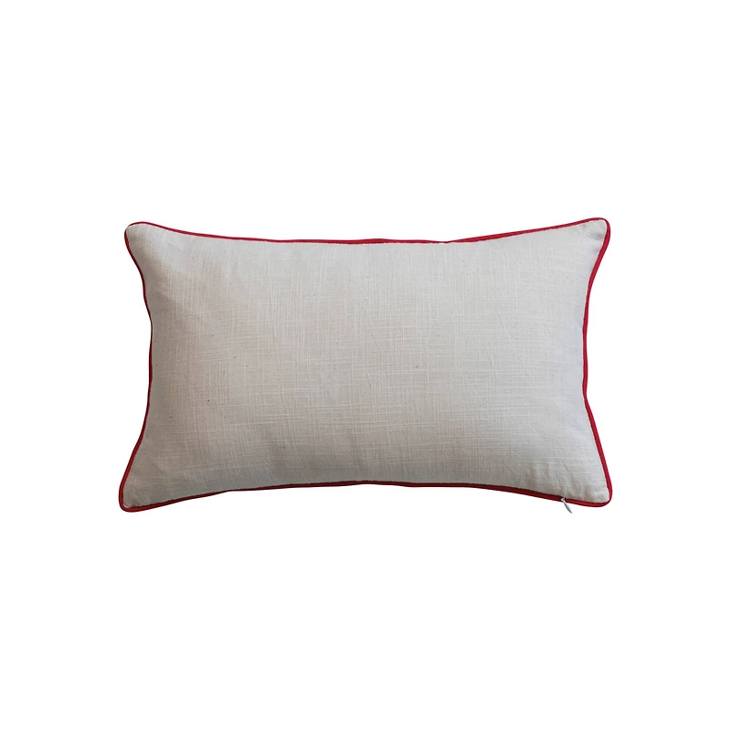 Hello Honey® 20" x 12" Embroidered How to Fa La La Cotton Slub Lumbar Pillow with Red Piping