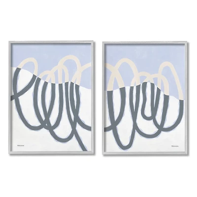 Stupell Industries Contrasting Wave Line Abstract Blue Nautical Painting Framed Wall Art