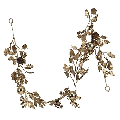 Hello Honey® 5.5ft. Gold Faux Holly Garland with Pinecones & Ornaments
