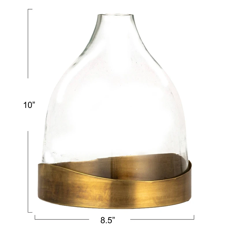 Hello Honey® 10" Clear & Antique Sophisticated Glass Cloche with Metal Tray