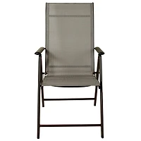 40" Brown Steel and Mesh Foldable Reclining Patio Arm Chair