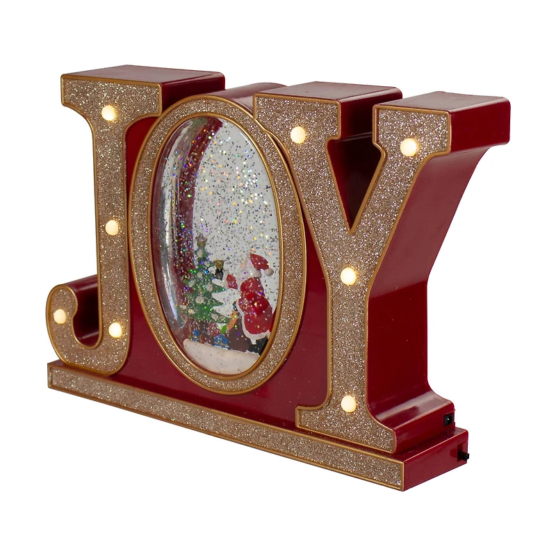 11" LED Lighted Red & Gold Joy Christmas Glitter Snow Globe