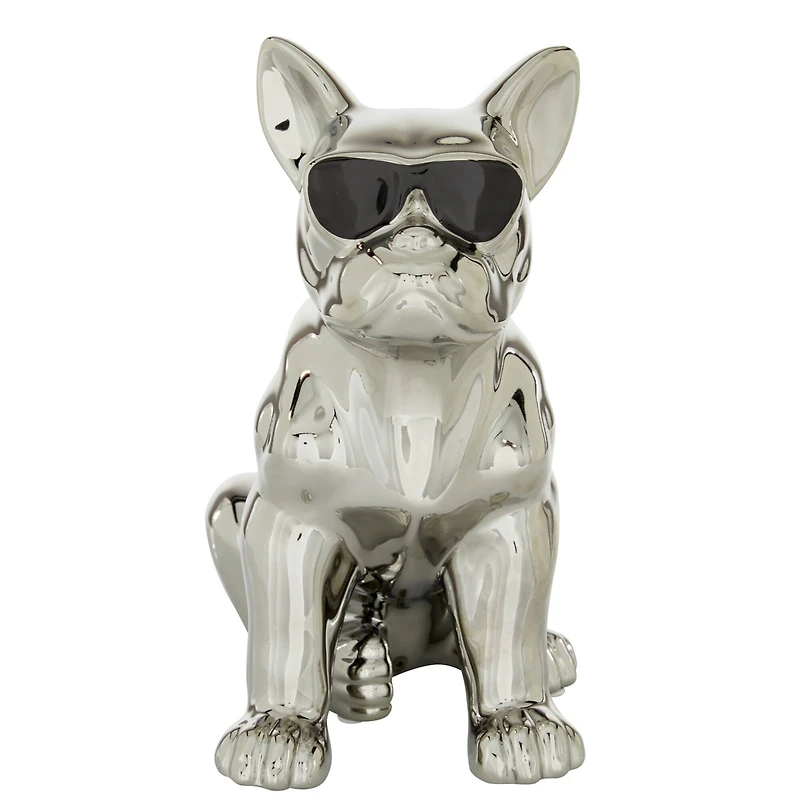 CosmoLiving by Cosmopolitan Silver Ceramic Glam Sculpture, Dog 12" x 6" x 10"