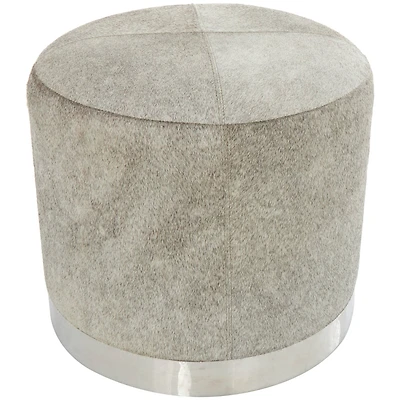 17" Gray Leather Patchwork Stool with Silver Metal Base