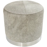 17" Gray Leather Patchwork Stool with Silver Metal Base