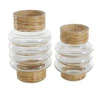 Clear Rattan Wrapped Glass Bubble Vase Set