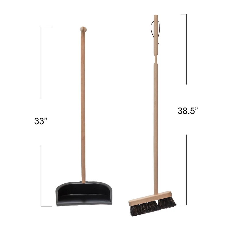 Hello Honey® Natural & Black Beech Wood Broom & Standing Metal Dust Pan Set