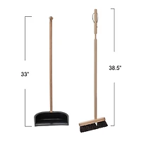 Hello Honey® Natural & Black Beech Wood Broom & Standing Metal Dust Pan Set