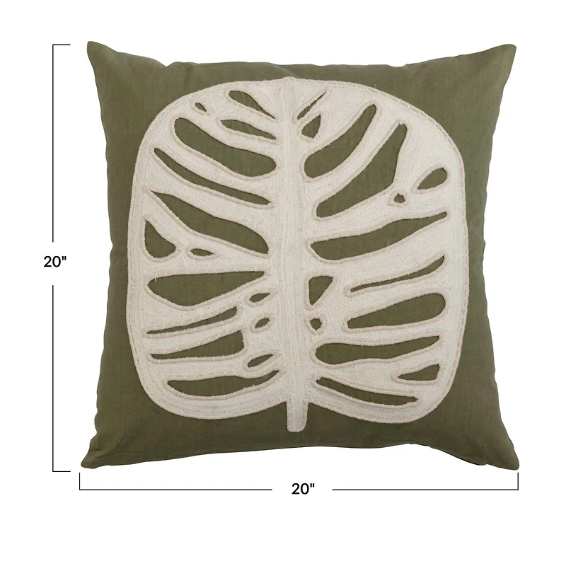 Hello Honey® Green & Cream Embroidered & Applique Leaf Pillow Cover