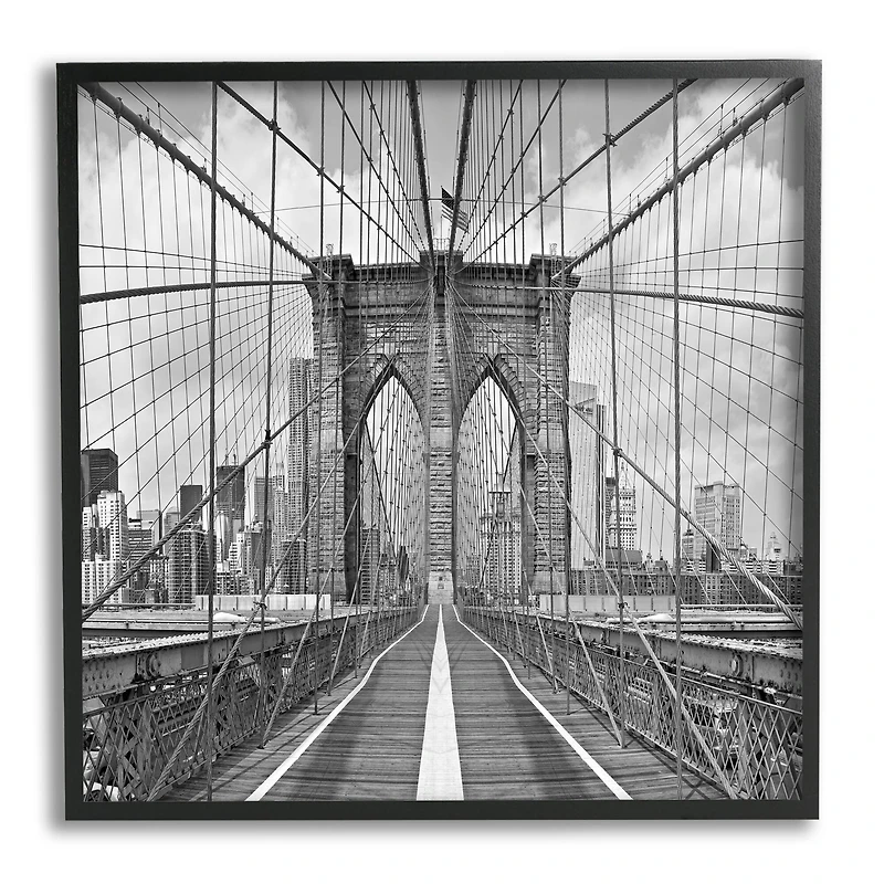 Stupell Industries Brooklyn Bridge Black White Industrial Landscape City Architecture Framed Wall Art