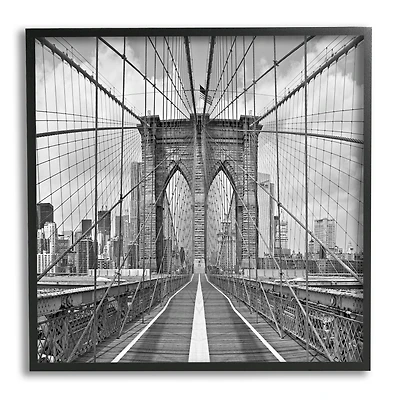 Stupell Industries Brooklyn Bridge Black White Industrial Landscape City Architecture Framed Wall Art