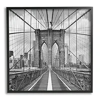 Stupell Industries Brooklyn Bridge Black White Industrial Landscape City Architecture Framed Wall Art