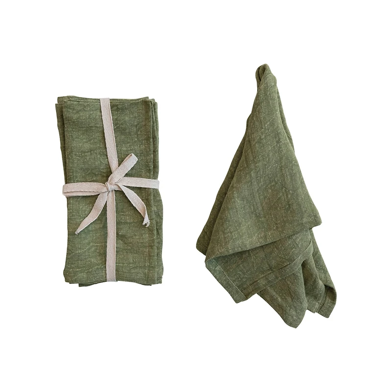 Hello Honey® Large Green Stonewashed Linen Cocktail Napkin Set