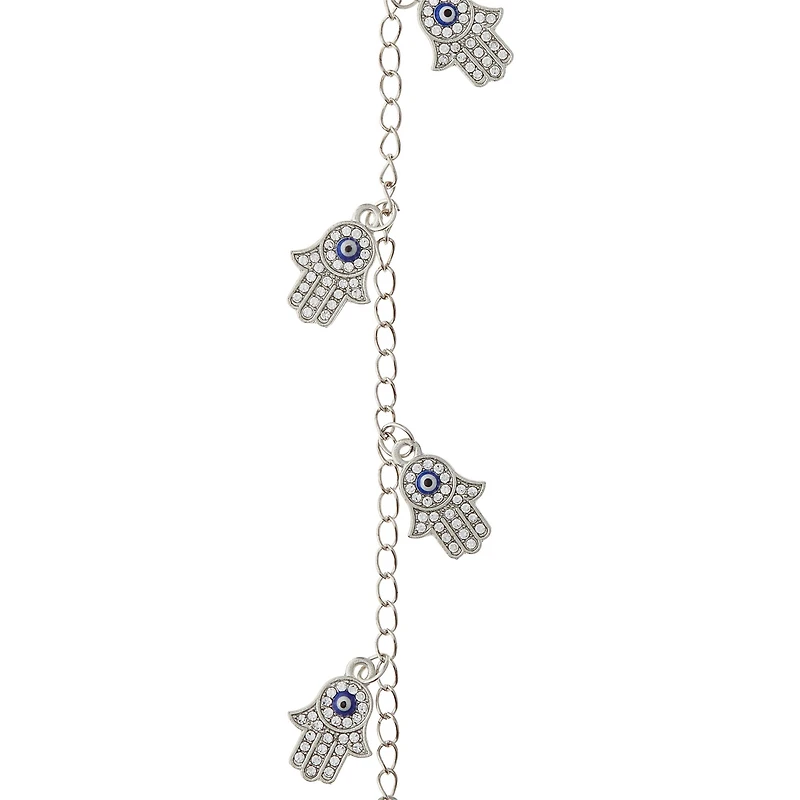 Silver Rhinestone Hamsa Metal Hand Beads, 21mm by Bead Landing™