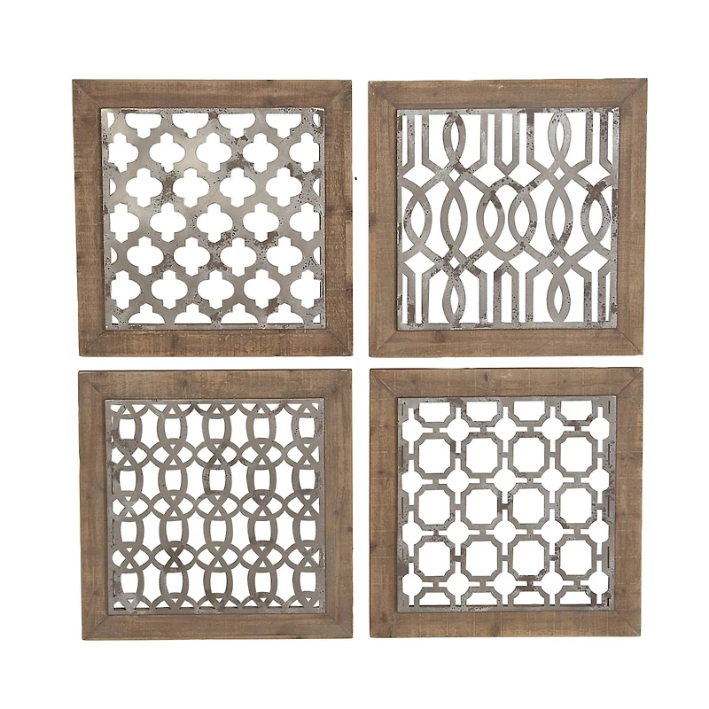 19" Brown Wood Farmhouse Abstract Wall Decor, 4ct.