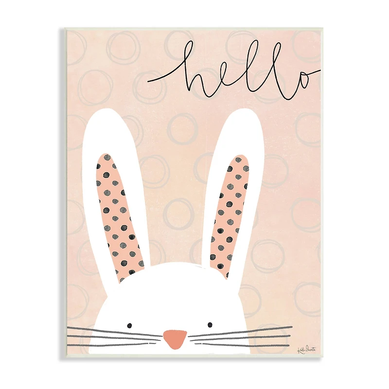 Stupell Industries Hello Bunny Phrase Baby Rabbit Polka Dot Patterns Wall Plaque