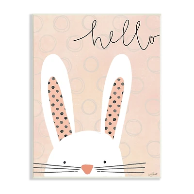 Stupell Industries Hello Bunny Phrase Baby Rabbit Polka Dot Patterns Wall Plaque