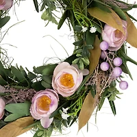 13" Purple Artificial Mixed Floral and Greenery Spring Wreath