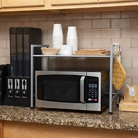 Mind Reader Silver Metal Rack Utility Shelf and Microwave Stand with Two Hooks