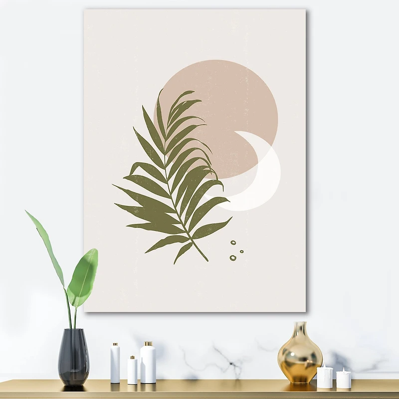 Designart - Abstract Sun and Moon With Green Leaf II