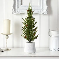 20" Cedar Pine with Pinecones Artificial Christmas Tree in Decorative Planter