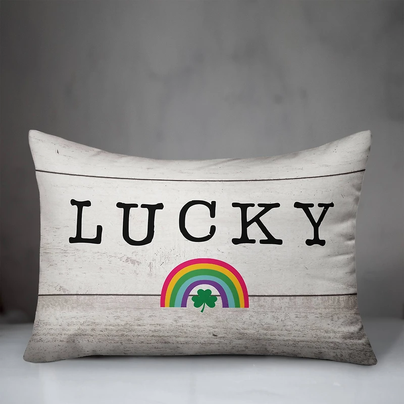 Lucky Wood Slats Rainbow 14" x 20" Throw Pillow
