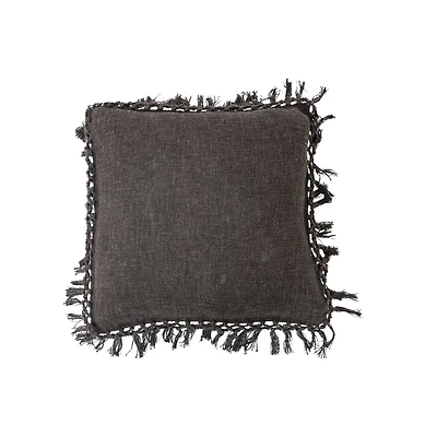 Hello Honey® Black Cotton Slub Pillow with Crochet Fringe