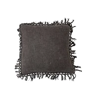 Hello Honey® Black Cotton Slub Pillow with Crochet Fringe