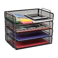 Mind Reader 4 Pack Black Stackable Metal Mesh Tray and Desk Document Organizer