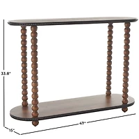 47" Brown Wood Oval Spindle 1-Shelf Living Room Console Table with Beaded Edges