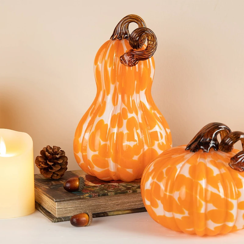 Glitzhome® Orange Glass Pumpkin & Gourd Set