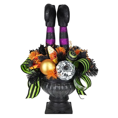 22.5" Black, Orange & Purple Witch Legs in Urn Tabletop Décor by Ashland®