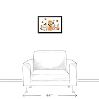 Kitty With Pumpkins Canvas Wall Art with Black Frame