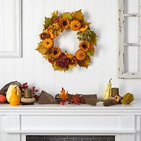 22" Autumn Hydrangea, Pumpkin & Sunflower Wreath