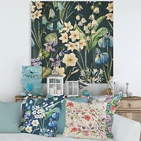 Designart - White and Blue Spring Flowers On Dark Blue