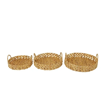 Brown Seagrass Coastal Tray, Set of 3" 19", 16", 14"
