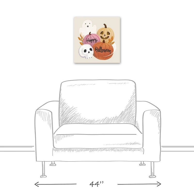 Happy Halloween Whispy Ghost & Jack-O-Lantern Canvas Wall Art