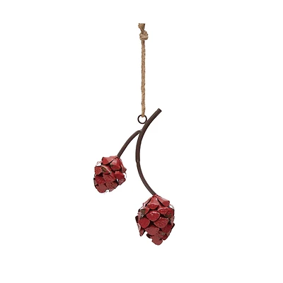 Hello Honey® 15" Metal Pinecones on Branch Wall Hanging, Brown & Red