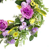 24" Purple Peony Mixed Floral Springtime Wreath
