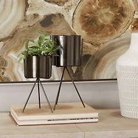 Dark Grey Contemporary Planter, Set of 2" 12", 9"