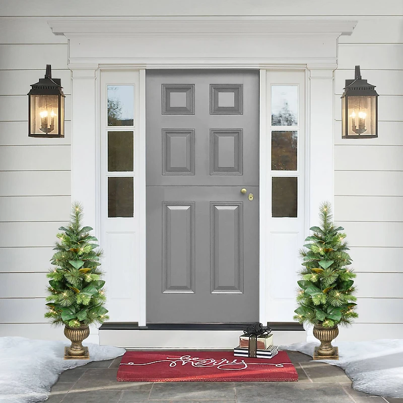 3ft. Pre-Lit Magnolia Leaf Artificial Potted Christmas Tree, Warm White LED Lights