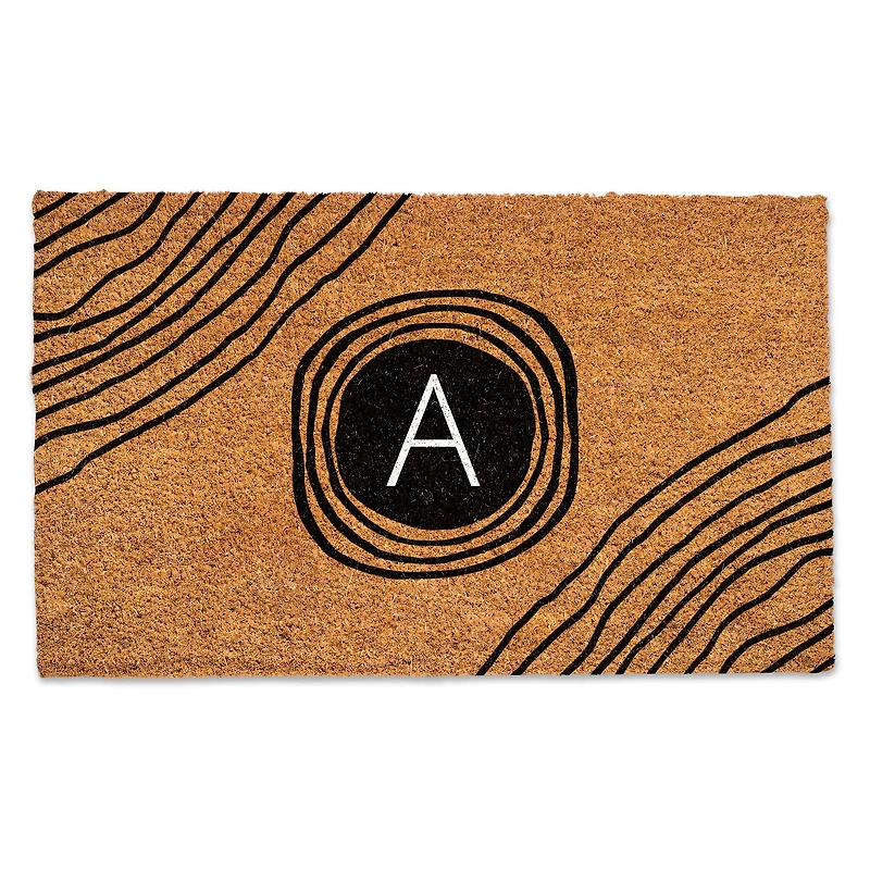 Black Monogram Circle Natural Coir Doormat