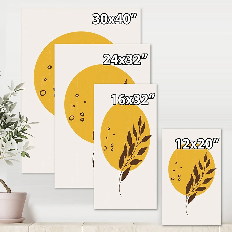 Designart - Abstract Yellow Sun and Moon With Tropical Leaf II